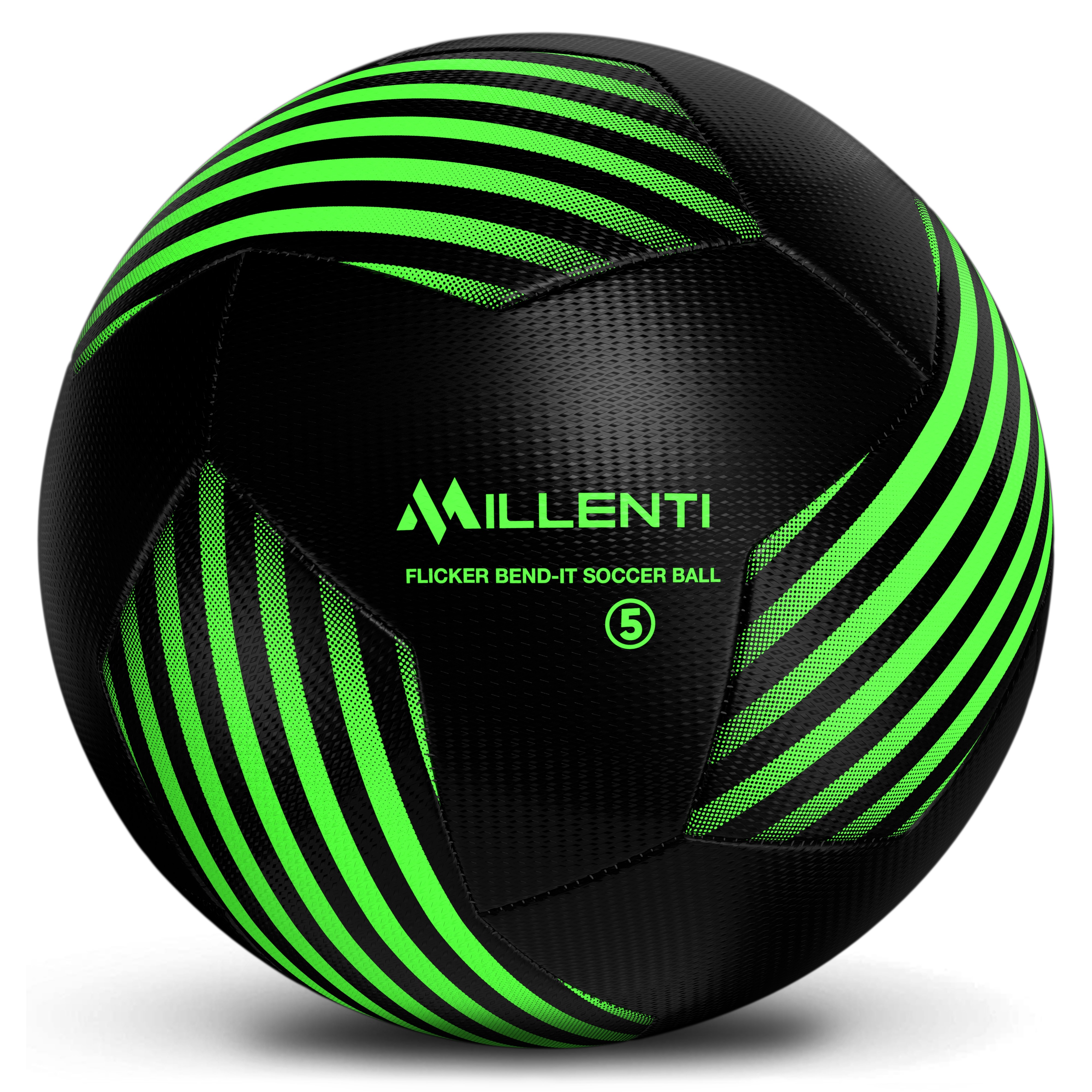 Millenti Soccer Balls Size 5 - Flicker Bend-It Soccer Ball - Curve Ball - With High-Visibility, Easy-To-Track Designs, Green SoccerBall, SB0605GN   