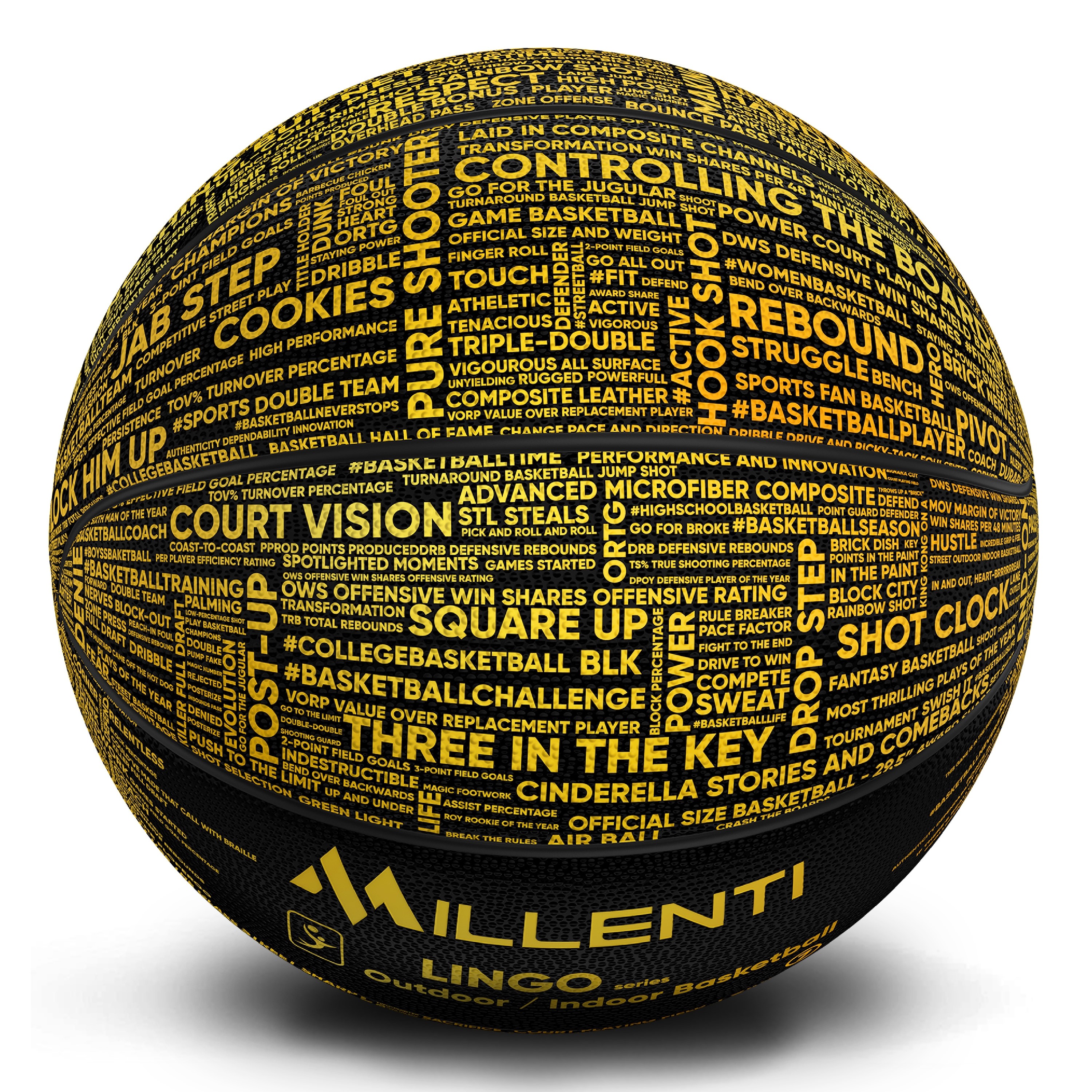 Millenti Street-Cred-Lingo Basketball Size 7 - Award Winning Design Chick Hearn Basketball Phrases. Worlds #1 Basketball-Language Streetball, Size 29.5 - Gold Basketball BB0107GD