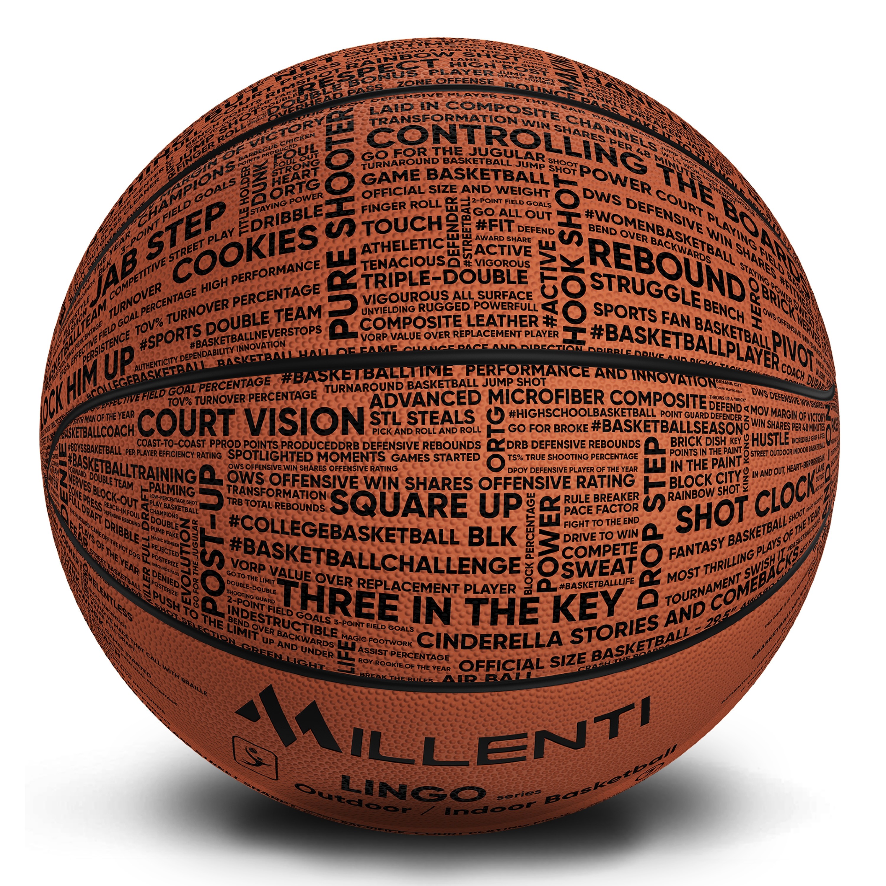 Millenti Street-Cred-Lingo Basketball Size 7 - Award Winning Design Chick Hearn Basketball Phrases. Worlds #1 Basketball-Language Streetball, Size 29.5 - Orange Basketball BB0107O