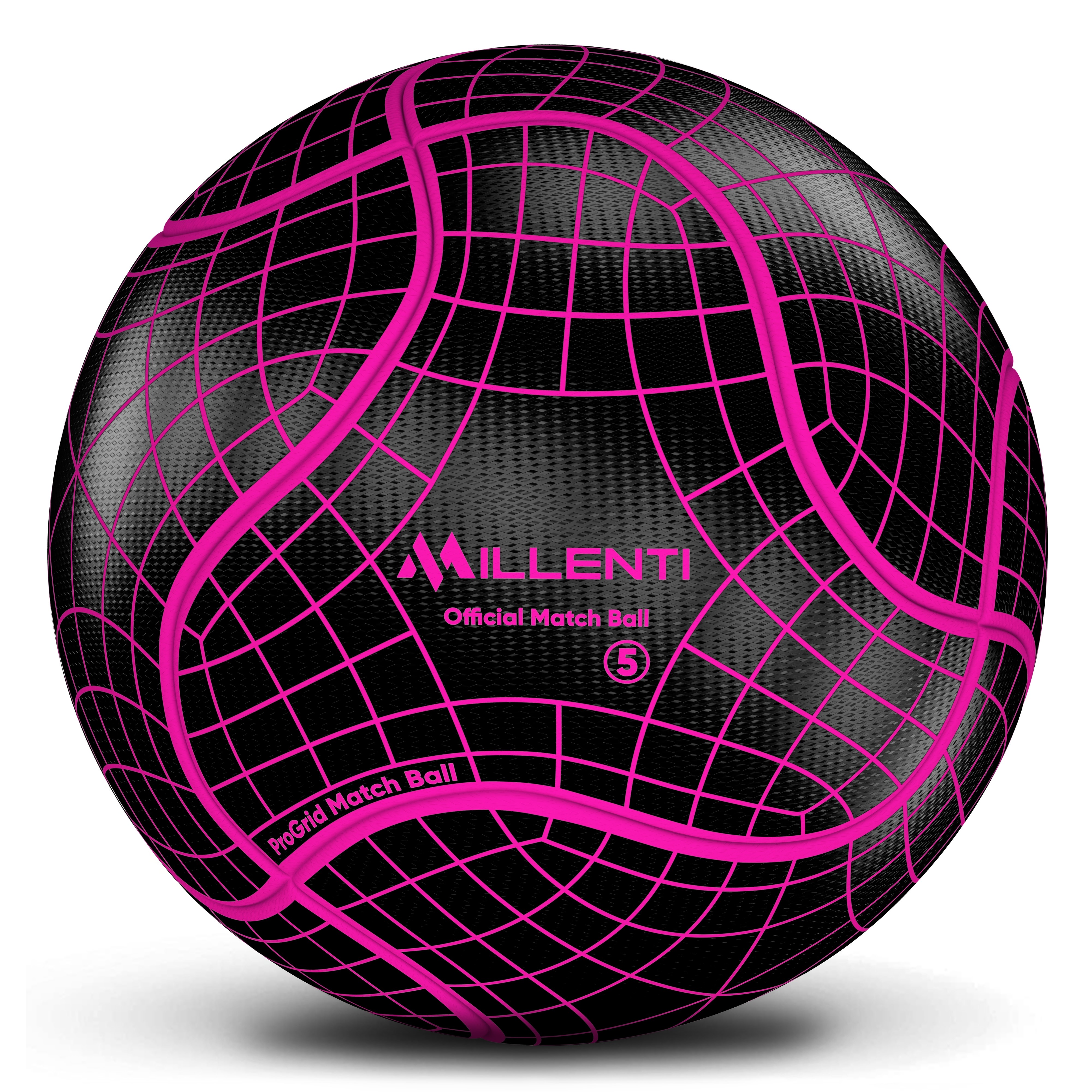 Millenti Soccer Balls Size 5 - ProGrid Official Match Soccer Ball With High-Visibility, Easy-To-Track Designs, Black Pink Soccer Ball, SB0905P