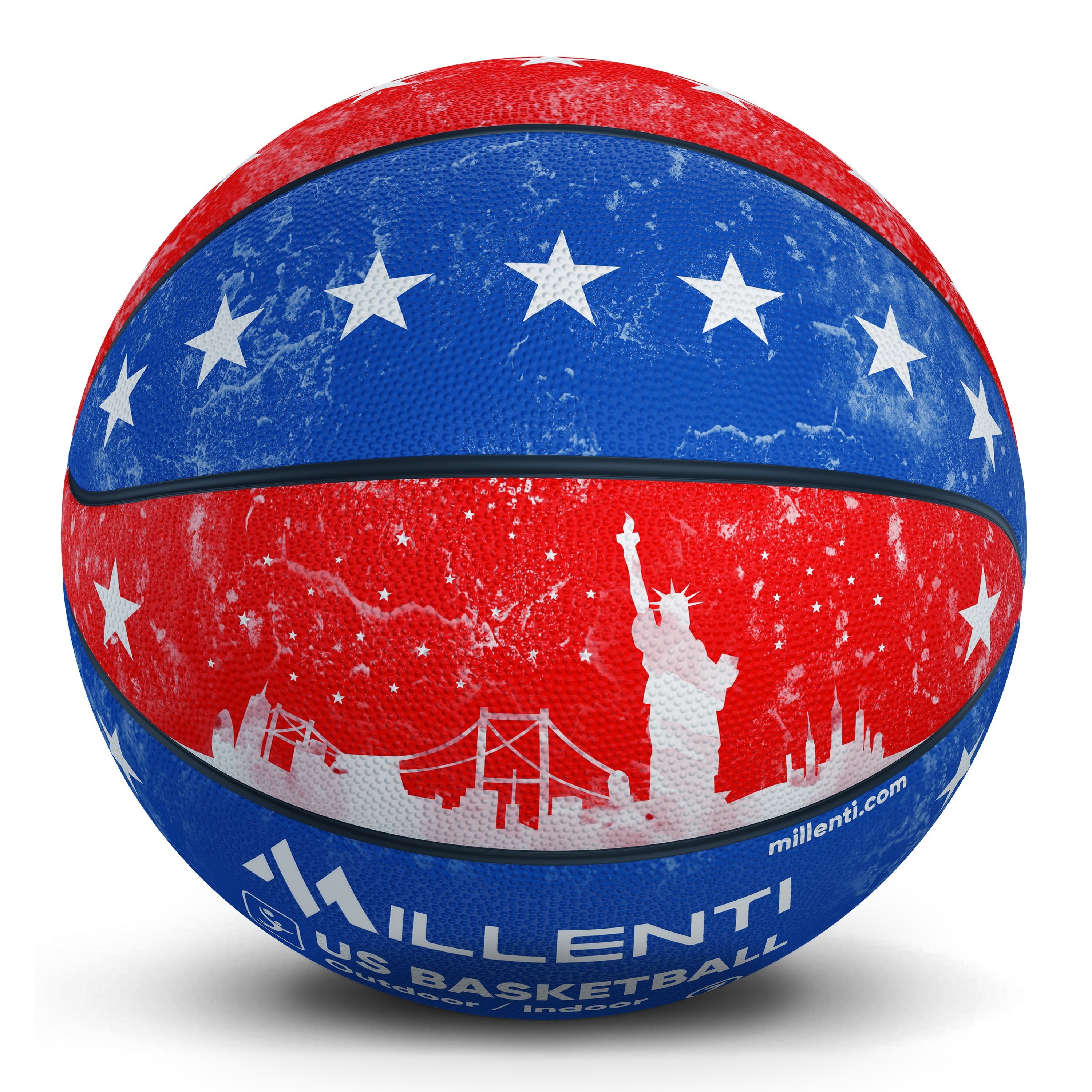 Millenti USA Basketball Ball Outdoor-Indoor - Basketballs with High-Visibility, Easy-To-Track Designs, Rubber Basketball 29.5 - Red White Blue Basketball BB0407RWB