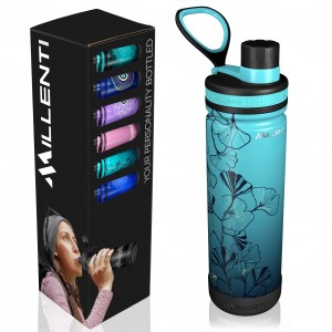  Millenti Pilates Water-Bottle Chug-Cap Spout-Lid - 26oz Vacuum Insulated, Stainless Steel, Double Walled, Thermos Flask Bottles (Ginkgo Teal) WB0326TL