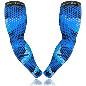 Millenti Cooling Arm Sleeve Compression Arm Sleeves - UV Sun Protection Sport Recovery (Camo-Hexagon) Blue Sleeve, Size Medium (2pcs) AS01MBL