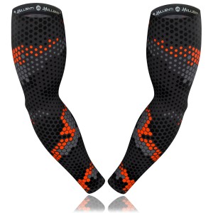 Millenti Cooling Arm Sleeve Compression Arm Sleeves - UV Sun Protection Sport Recovery (Camo-Hexagon) Orange Sleeve, Size Large (2pcs) AS01LO