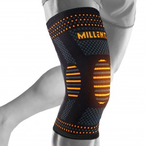 Millenti Knee Compression Sleeve Brace - For Knee Pain Running, Arthritis, ACL, Basketball, Football, Gym, Crossfit, Men Women Sport Injury Recovery, (Single) Black Orange, See Chart Size M, KB01MOG