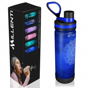 Millenti Yoga Water-Bottle Spout-Lid Chug-Cap - 26oz Vacuum Insulated, Stainless Steel, Double Walled, Thermos Flask Bottles (Royalty Mandala Blue) WB0226BL