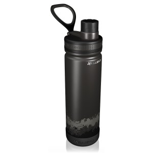 Millenti Gym Water-Bottle Black Spout-Cap - 26oz Vacuum Insulated, Stainless Steel, Double Walled, Thermos Flask Bottles (Serenity Black) WB0626B