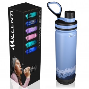 Millenti Sports Water-Bottle Blue Chug-Lid - 26oz Vacuum Insulated, Stainless Steel, Double Walled, Thermos Flask Bottles (Serenity Blue) WB0626BL