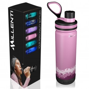Millenti Pink Water Bottle Spout-Lid - 26oz Vacuum Insulated, Stainless Steel, Double Walled, Thermos Flask Bottles (Serenity Pink) WB0626P