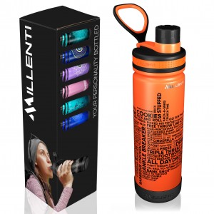 Millenti Basketball Water-Bottle Orange Chug-Cap - 26oz Vacuum Insulated, Stainless Steel, Double Walled Bottles (StreetCred Lingo Orange) WB0726O 