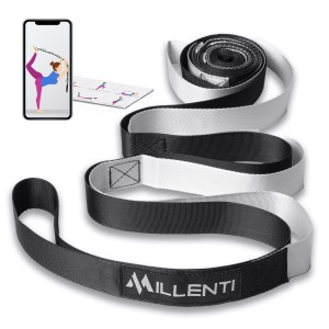 Millenti Stretching Strap Stretch Out Strap - 10 Loop Non Elastic 96’’ Yoga Strap for Home Gym Flexibility SS01GY