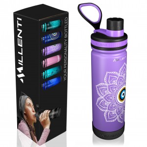 Millenti Water Bottle Purple Chug-Cap - 26oz Vacuum Insulated, Stainless Steel Circle-Of-Protection Bottle (Vitality Purple) WB0526PU