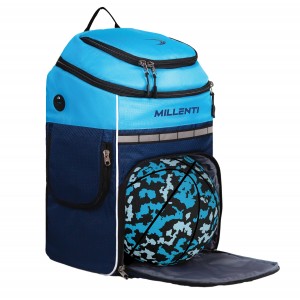 Millenti Soccer-Ball Backpack Basketball Bag - Ball Compartment + Separate Padded 13” Laptop Pocket - School Bag Sports Equipment Bag for Volleyball, Football Helmet, 28L BLUE Backpack S-BP-CH/BLUE